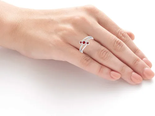 Vista 2 de 10K White Gold, 15 Cttw Triple Birthstone & 110 Cttw Diamond Art Deco Ring (H-I Color, I1-I2 Clarity) - Choice of Gem