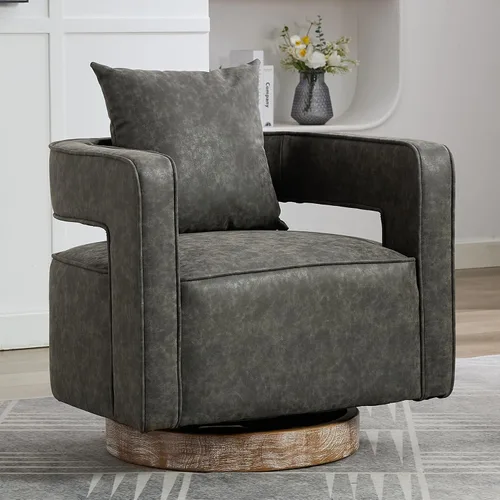 Vista 26 de Silla giratoria decorativa, silla moderna de barril para sala de estar, silla cuadrada cómoda de 360 grados con respaldo abierto, silla tapizada