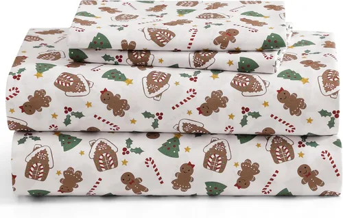 Vista 5 de Christmas Greens - Juego de sábanas tamaño matrimonial, microfibra de 4 Verdes de Navidad