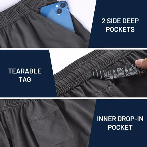 Vista 5 de Haimont Pantalones cortos deportivos de 5 pulgadas para hombre, con bolsillos, resistentes al agua, ligeros, de secado rápido, pantalones cortos