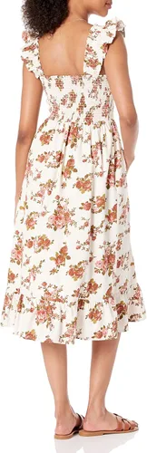 Vista 2 de The Drop - Kimi - Vestido fruncido por debajo de la rodilla con volantes en los hombros para mujer