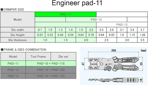 Vista 2 de ENGINEER Herramienta de prensado de precisión (tamaño S) hecha en Japón Prensa práctica con juego de matrices intercambiables: PAD-11