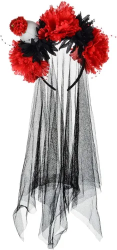 Vista 2 de Dia de los Muertos - Disfraz de rosa para mujer, tocado para Halloween, día de los muertos, velo muerto
