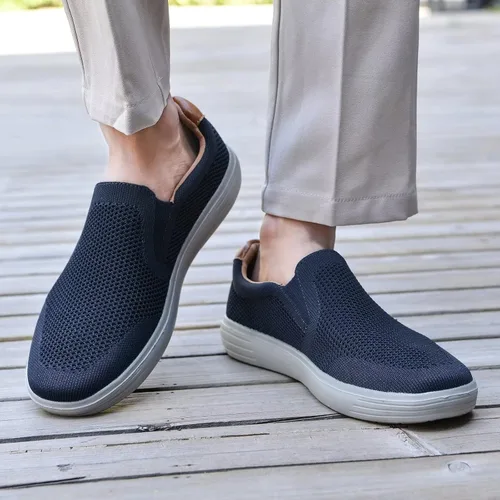 Vista 3 de konhill Zapatos deportivos sin cordones para hombre, mocasines de punto para caminar, espuma viscoelástica, para conducir, trabajo, patinaje