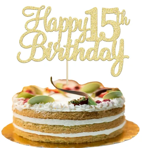 Vista 15 de Gyufise 1 unidad Decoración de pastel de feliz 5 cumpleaños con purpurina, adorno de pastel de feliz 5 cumpleaños, felicitaciones a los 5 años