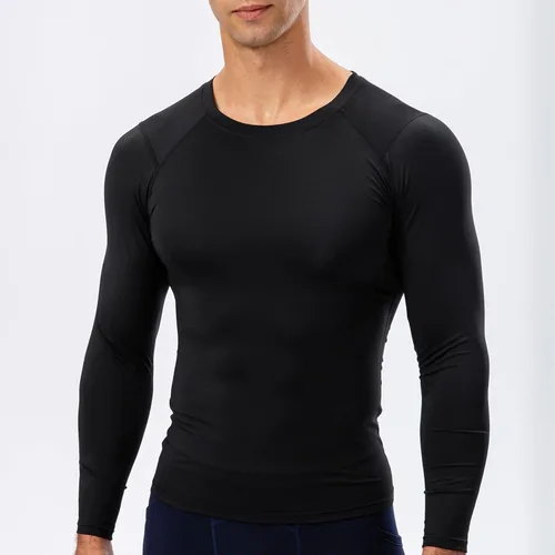 Vista 2 de Camiseta de compresión para hombre, de manga larga, atlética, para entrenamiento, camiseta deportiva activa, camiseta interior de ajuste seco