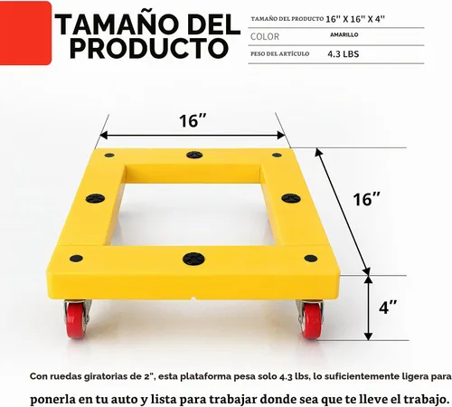 Vista 2 de Maxworks 50698 - Rodillo cuadrado para muebles, carrito de mudanza, amarillo, capacidad de 300 libras, 16 x 16 pulgadas