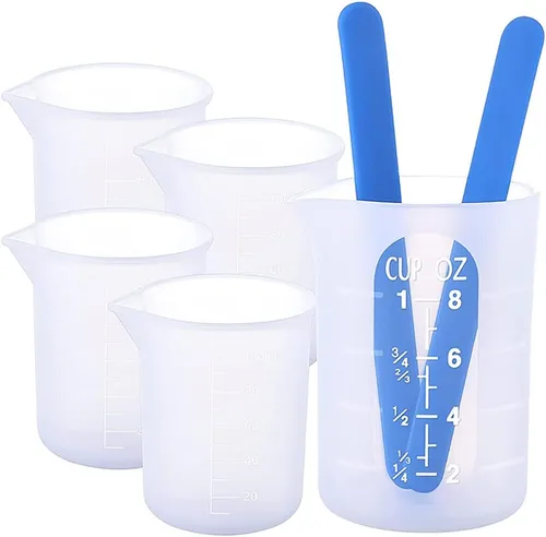 Vista 4 de Kit de herramientas de tazas medidoras de resina de silicona, tazas de medición de 3.3 onzas líquidas, palitos de silicona para agitar, pipetas