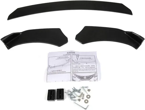Vista 12 de Nuevo kit de carrocería de alerón delantero universal en negro sin pintar, estilo CS, PP, con borde plano, divisor, placa bajo panel, difusor