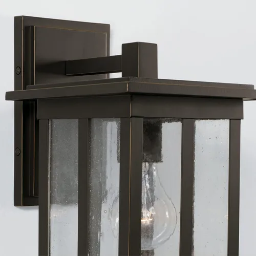 Vista 3 de Capital Lighting 943811OZ Barrett - Farol rectangular de pared para exteriores, cristal envejecido, 1 luz de 100 vatios, 12 pulgadas de alto x 7