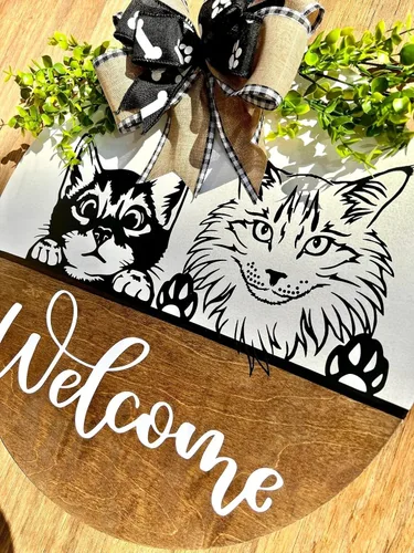 Vista 5 de Decoración personalizada para habitación de gatos, regalos temáticos personalizados para mujeres, letreros para el hogar, decoración redonda