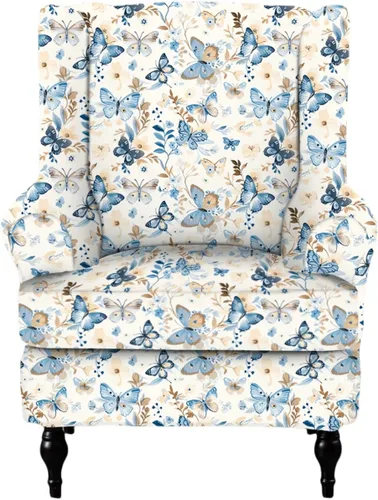 Vista 12 de NILUOH Funda para silla Wingback, 2 piezas, fundas elásticas de elastano para silla con respaldo de ala, funda lavable para sillones con respaldo