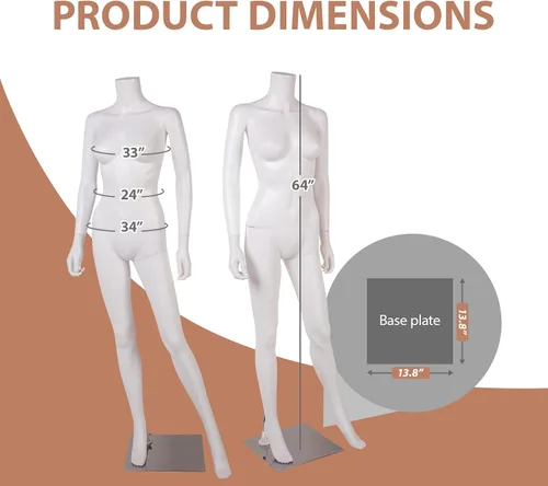 Vista 3 de Kinfant Maniquí femenino sin cabeza, maniquí femenino de cuerpo completo de 64 pulgadas de alto con base de metal estable, brazos