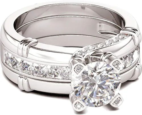 Vista 4 de Juego de anillos de diamante para mujer juego de anillos de combinación creativa 2 en 1 con circonita y anillo de moda versátil para boda compromiso