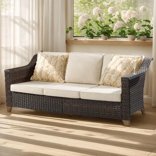 Vista 56 de Joyside Juego de 2 sillas de mimbre para patio, muebles de ratán para exteriores con reposabrazos anchos y cojines gruesos, tamaño grande mejorado