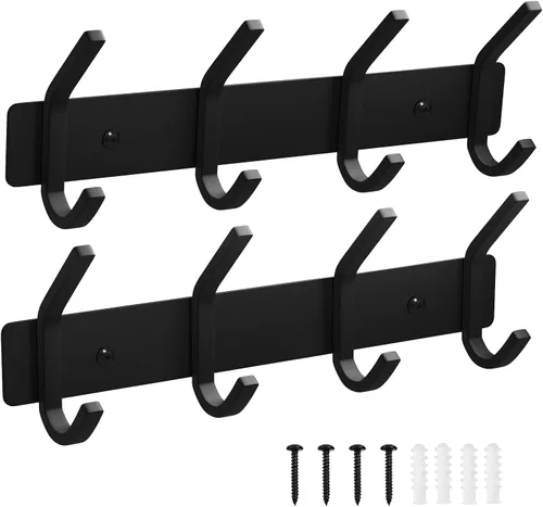 Vista 28 de VAEHOLD Perchero resistente de pared para colgar abrigos, ropa, batas, toallas y sombreros, con 3 ganchos, color negro