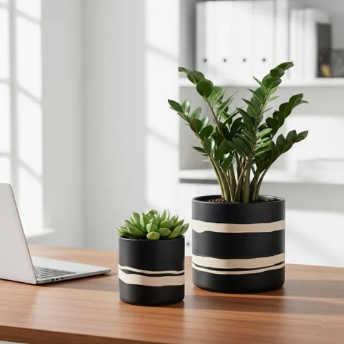 Vista 4 de Nihow Maceta moderna de cerámica – Maceta de 5 + 7 pulgadas para todas las plantas de interior – Macetas resistentes con orificio de drenaje