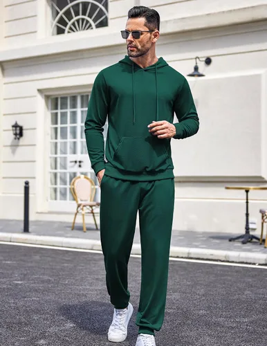 Vista 69 de COOFANDY Conjunto deportivo de 2 piezas para hombre, conjunto deportivo casual con capucha