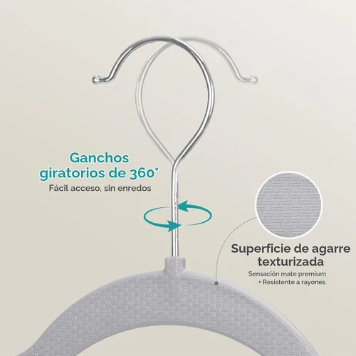 Vista 6 de HOUSE DAY - Perchas de plástico de calidad, paquete de 30 unidades, perchas antideslizantes de plástico gris, perchas ultra delgadas con gancho Gris