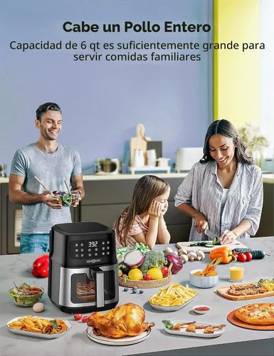 Vista 6 de Freidora de aire, freidora de aire de 6 cuartos de galón portátil con 50 recetas, ajuste de un solo toque con 11 funciones de cocción y recordatorio