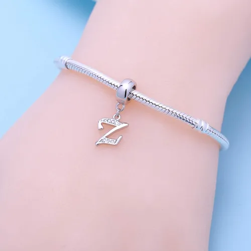 Vista 113 de ABUN Abalorio de plata de ley 925 con letra A a la Z, espaciador de inicial, con circonita cúbica transparete colgante, auténtica, para pulseras
