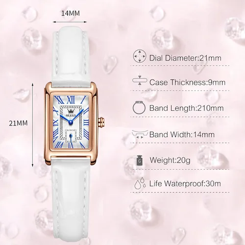 Vista 6 de RORIOS Reloj de cuarzo impermeable para mujer, con correa de cuero auténtico, números romanos, reloj de pulsera de moda para damas y niñas