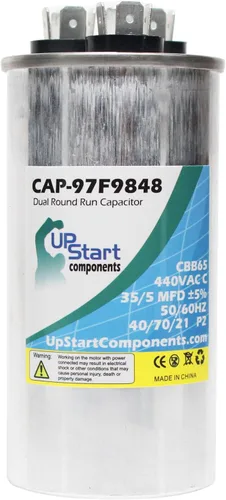 Vista 2 de Paquete de 2 condensadores 35/5 MFD de 440 voltios de doble carrera redonda de repuesto para portador/Bryant HC98KA036 - CAP-97F9848, marca UpStart