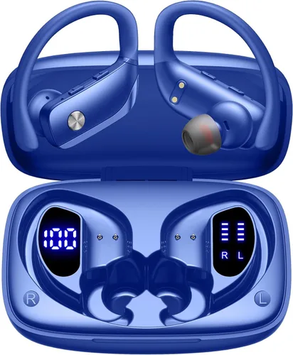 Vista 7 de bmani Auriculares inalámbricos con Bluetooth con pantalla LED de 80 horas de reproducción, gancho sobre la oreja con micrófono, sonido estéreo Negro