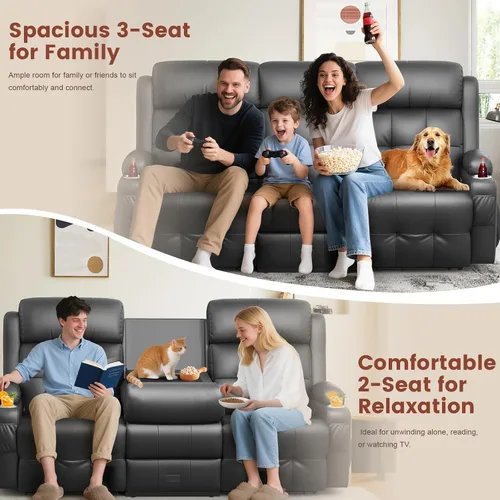 Vista 150 de Sofá de Dos Plazas Reclinable, Sofá Reclinable de Masaje con Gran Capacidad de Peso, Silla de Dos Plazas para RV en Liquidación con Consola, USB