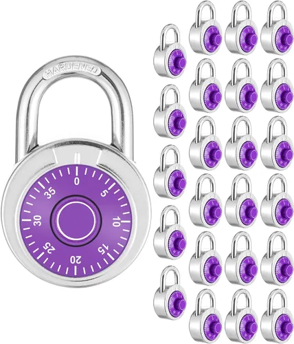 Vista 11 de Candado combinado, 1.969 in, esfera morada, paquete de 1 Esfera fija con diferentes combinaciones, para gimnasio y casillero, escuela, caja