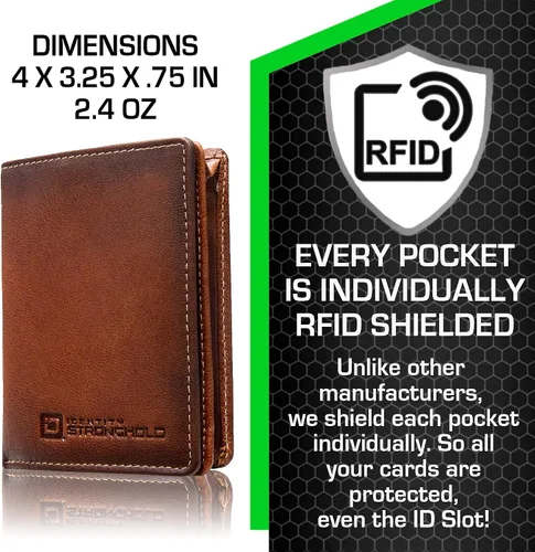 Vista 2 de ID Stronghold Waltlet - Cartera plegable con bloqueo RFID para hombres con cierre magnético Marrón Minimalista