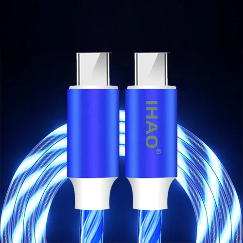Vista 24 de IHAO Cable de carga multipuerto, 3 combinaciones en un cable USB A a USB C/Micro USB PD, cable de carga rápida iluminado LED que fluye compatible