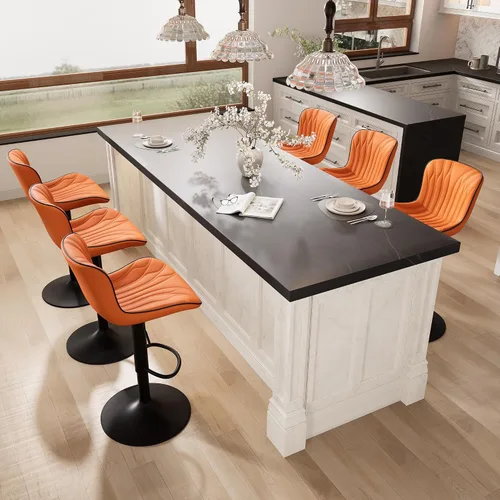 Vista 24 de YOUNIKE Juego de 2 taburetes de bar marrones modernos giratorios de altura de mostrador con respaldo alto ajustable para cocina, taburetes de bar