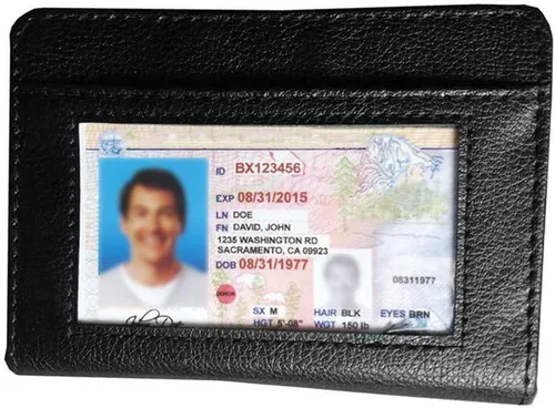 Vista 4 de Cartera de piel con bloqueo RFID para hombres y mujeres con cremallera, gran capacidad de almacenamiento, Marrón, Negro