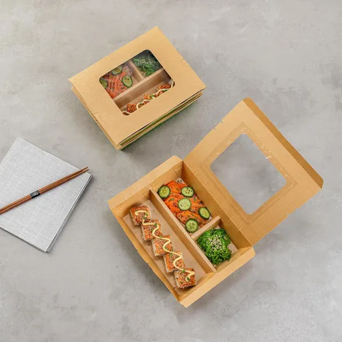 Vista 8 de Restaurantware Caja Bento de papel de 100 unidades, 51 onzas, contenedor de papel de estraza para alimentos, caja desechable a prueba de grasa