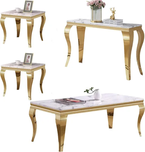 Vista 39 de SSLine Moderna mesa de centro de 1 pieza para sala de estar, mesa de centro de lujo de mármol sintético con patas de acero inoxidable en forma de S