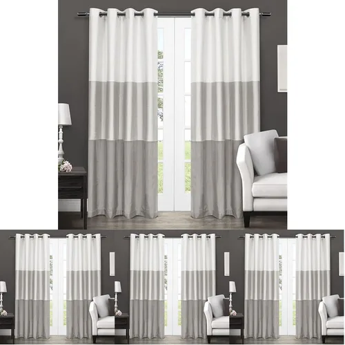 Vista 14 de Exclusive Home Curtains Chateau Rayed Sky Silk Grommet Top Top Curtain Panel Panel, 54x96, Pearl Black, 2 Count Perla negra