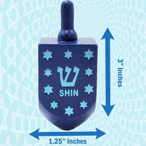 Vista 3 de The Dreidel Company Dreidels de madera pintados a mano extra grandes para Hanukkah, diseño de estrella azul y blanca, paquete de 2