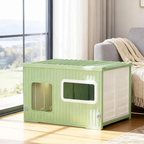 Vista 5 de Casa resistente a la intemperie para gatos al aire libre con ventanas, refugio elevado de plástico impermeable para gatos, casa para mascotas