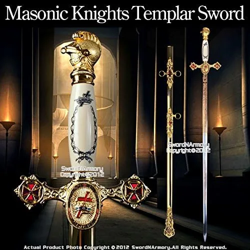 Vista 2 de Caballeros Masónicos Templarios Espada Ceremonial Accesorios Dorados Cruz Roja 27