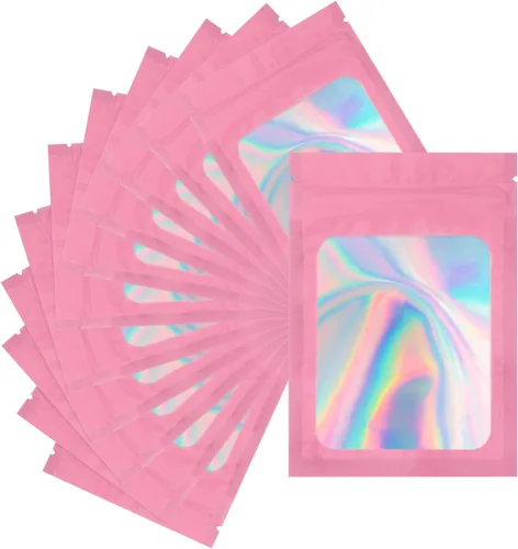Vista 11 de joycraft 100 bolsas holográficas de tereftalato de polietileno, bolsas resellables a prueba de olores, bolsa para joyería, bolsa de papel