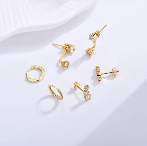 Vista 5 de Aretes de tuerca de plata de ley para mujeres y niñas, 3 pares de aretes de tuerca de cartílago pequeños, platadorado