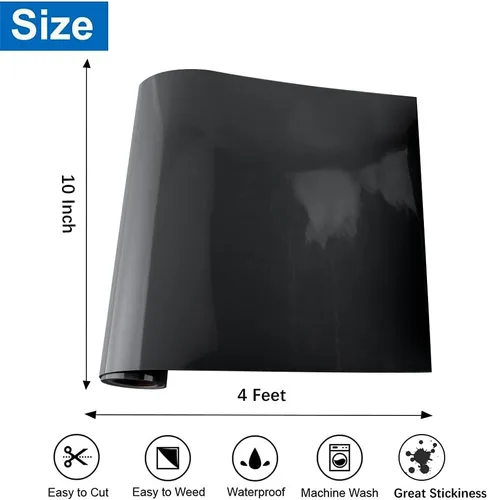 Vista 2 de KISSWILL Flock - Vinilo de transferencia de calor HTV para planchar, color negro, rollos de vinilo HTV de 10 x 48 pulgadas para camisetas, telas