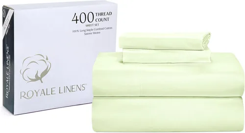 Vista 37 de ROYALE LINENS Juego de sábanas de 300 hilos 100% algodón peinado de fibras largas, 4 piezas, 1 sábana bajera, 1 encimera y 2 fundas de almohada