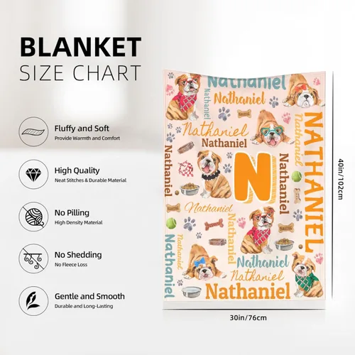 Vista 5 de Manta preescolar personalizada de bulldog para bebés, niños y niñas, sábanas de franela personalizadas súper suaves y ligeras, decoración para cuna