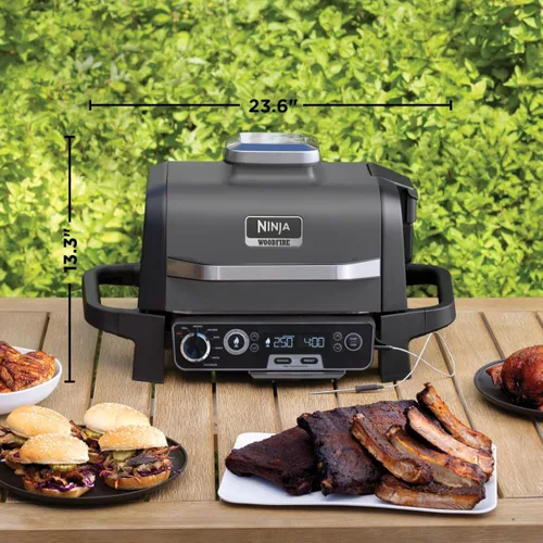 Vista 9 de Parrilla de exterior Ninja OG751 Woodfire Pro con termómetro incorporado, parrilla Master 7 en 1, ahumador de barbacoa y freidora de aire