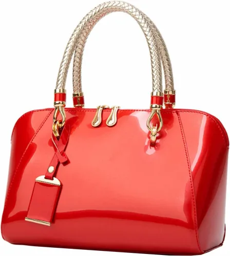 Vista 4 de Bolso bandolera con asa superior para mujer, con diseño de paten brillante Vino