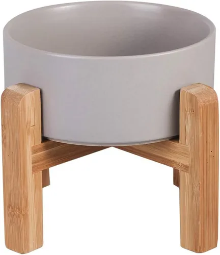 Vista 14 de Cuenco elevado de cerámica para gatos - Cuenco de comida para gatos con soporte de bambú - Plato elevado de comida para perros para cachorros - Verde