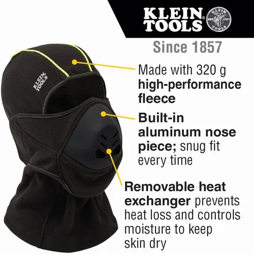 Vista 2 de KLEIN TOOLS Pasamontañas 60413, pasamontañas intercambiador de calor hecho de vellón de alto rendimiento, diseñado para ser usado con gafas