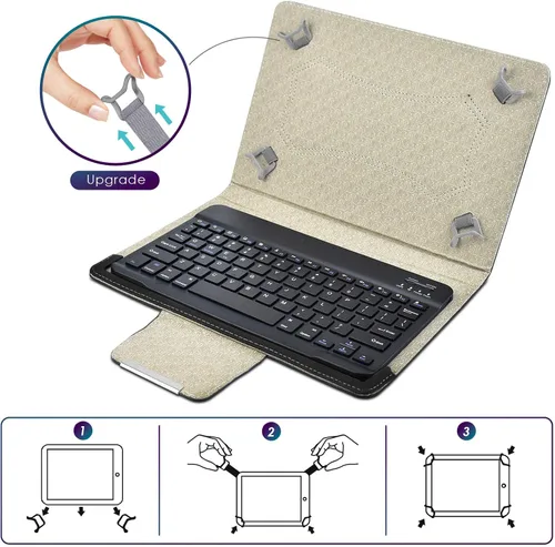 Vista 5 de DETUOSI Funda universal para tableta Android de 10.1 pulgadas con teclado, teclado Bluetooth inalámbrico extraíble + funda de cuero sintético +